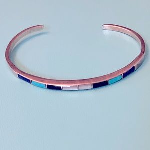 Silver cuff bracelet with inlay